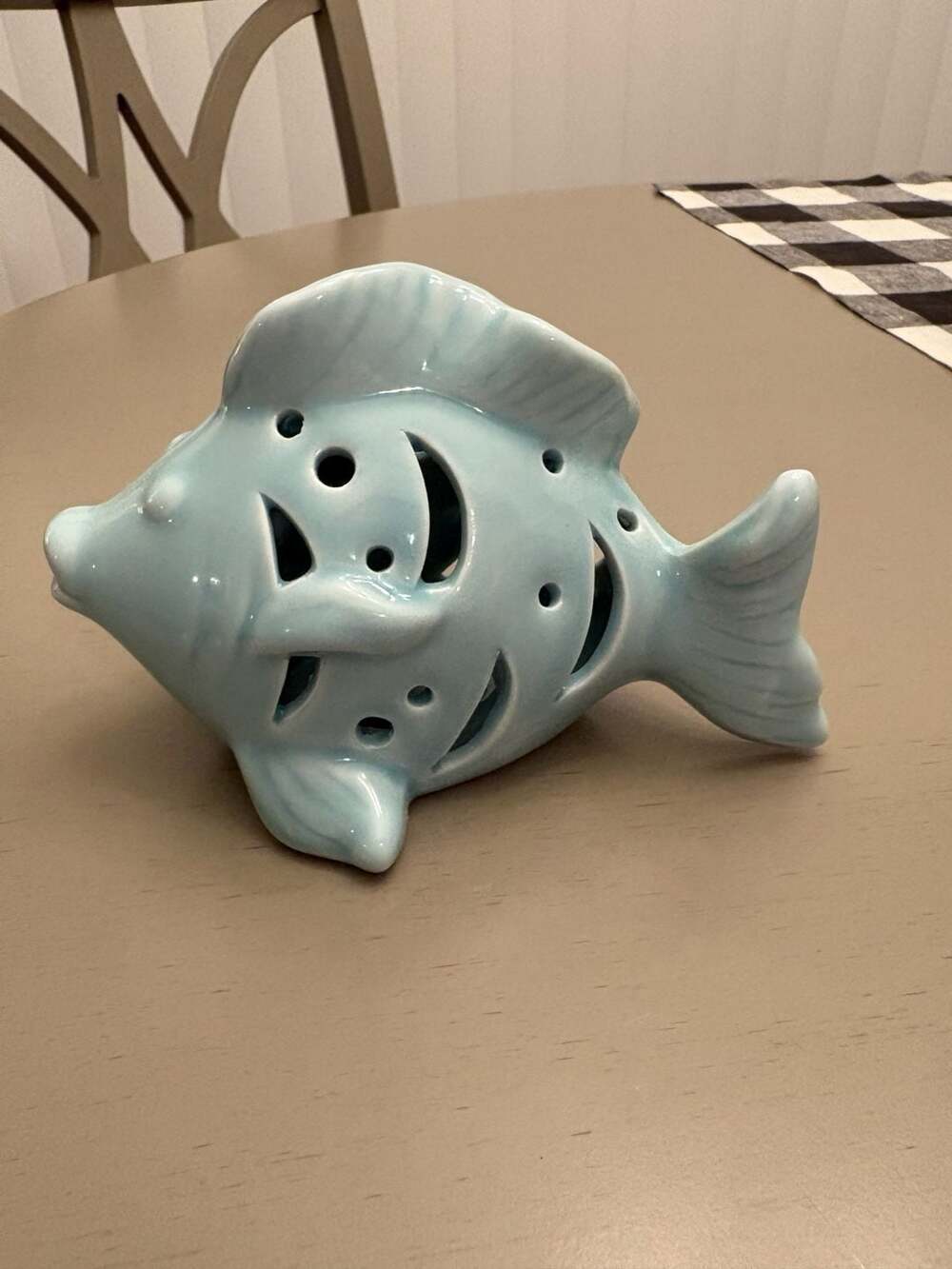 Ceramic Light-Up Blue Fish Figurine Coastal Decor